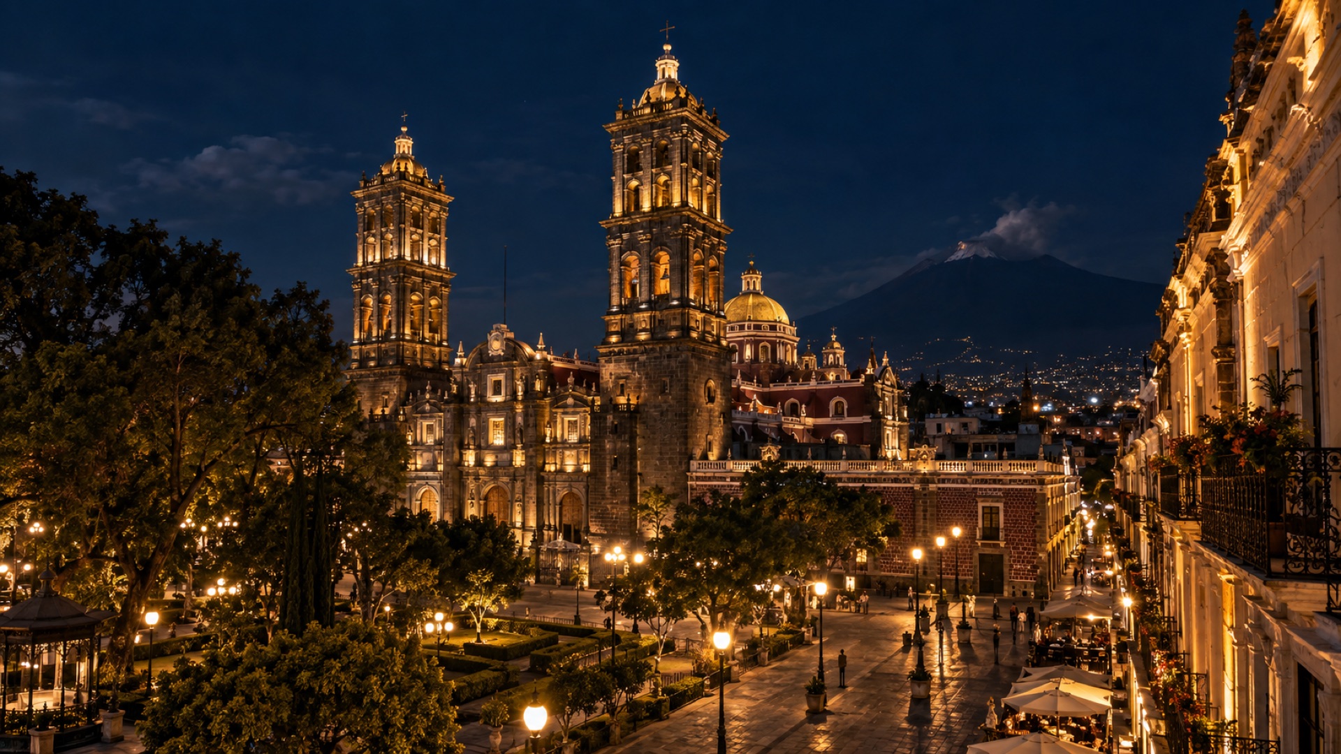 Vista nocturna de Puebla